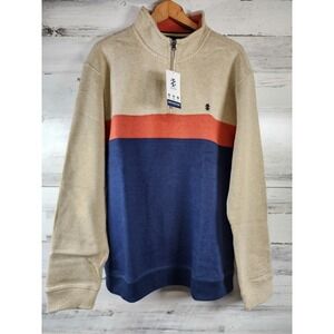 IZOD Advantage Performance 1/4 Zip Navy Pullover Mens L Colorblock New